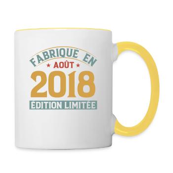 Fabriqué En Août 2018 Édition Limitée - Mug contrasté - blanc/jaune - Droite