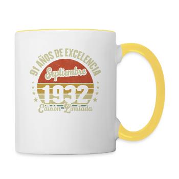 91 Ans D'excellence Septembre 1932 Édition Limitée - Mug contrasté - blanc/jaune - Droite