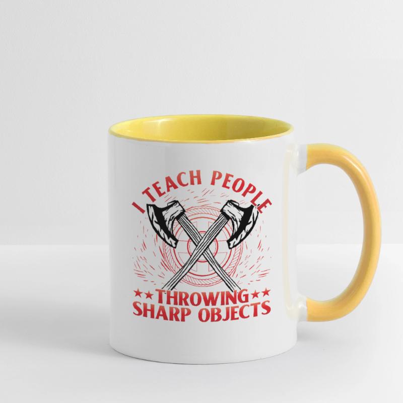 I teach people throwing Sharp Objects Axe Throwing Tasse zweifarbig