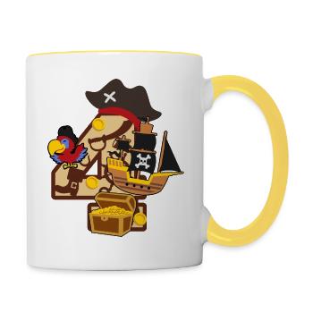 Pirate party for 4th birthday number 4 - 4 years - Contrasting Mug - white/yellow - Right