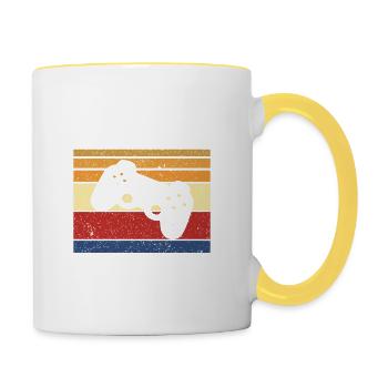Zum Zocken Geboren Zur Schule Gezwungen - Tasse zweifarbig - Weiß/Gelb - Rechts