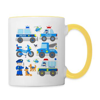Polizei - Tasse zweifarbig - Weiß/Gelb - Rechts