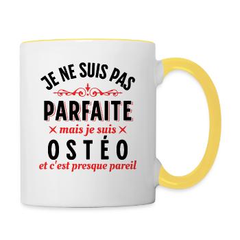Ostéo Cadeau pour Ostéopathe Rigolo Humour Dicton - Mug contrasté - blanc/jaune - Droite