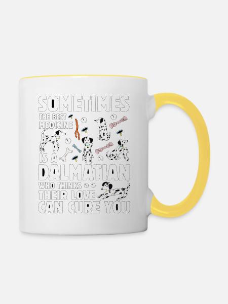 Dalmatiner Lustiger Spruch - Tasse zweifarbig - Weiß/Gelb