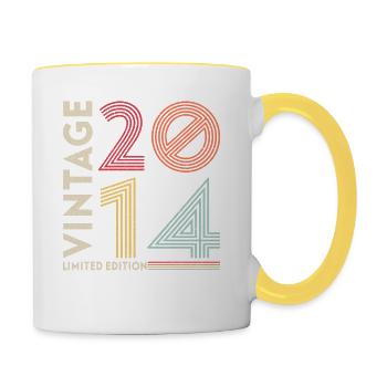 2014 geboren Jahrgang 2014 Geschenk Geburtstag - Tasse zweifarbig - Weiß/Gelb - Rechts