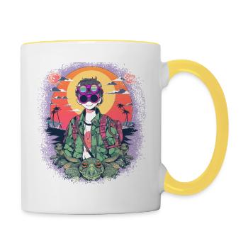 present idea bday birthday geek happy gift present - Contrasting Mug - white/yellow - Right