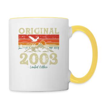 20. Geburtstag Mann Juni Jahrgang 2003 Oldtimer - Tasse zweifarbig - Weiß/Gelb - Rechts