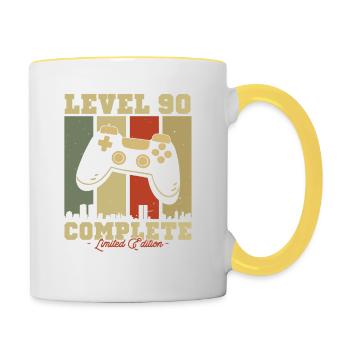 Cadeau Anniv. Vintage Niveau 90 Édition Limitée - Mug contrasté - blanc/jaune - Droite