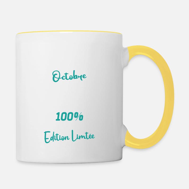 Cadeau Anniversaire Octobre 1933 - 90 Ans - Mug contrasté - blanc/jaune