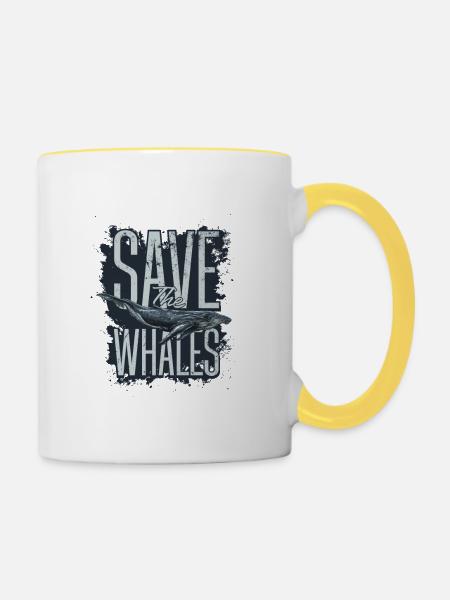 Save the whales - Tasse zweifarbig - Weiß/Gelb