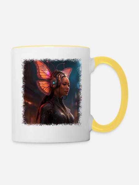 birthday present butterfly statement fauna - Tasse zweifarbig - Weiß/Gelb