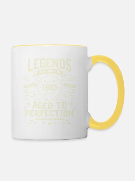 Legendäres Vintage von 1983 - Tasse zweifarbig - Weiß/Gelb