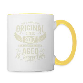 Legendäres 6. Geburtstags-Shirt - Tasse zweifarbig - Weiß/Gelb - Rechts