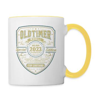 Kultiges Geburtstagsgeschenk 2023 - Tasse zweifarbig - Weiß/Gelb - Rechts