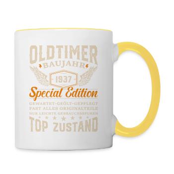 1937 Oldtimer Geschenk - Tasse zweifarbig - Weiß/Gelb - Rechts