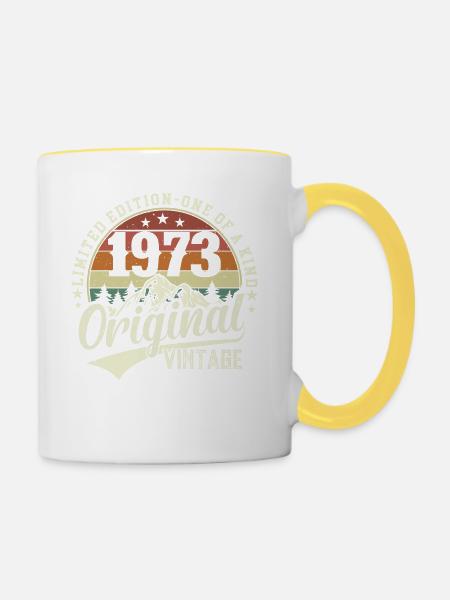 Legendärer 1973er Jahrgang - Tasse zweifarbig - Weiß/Gelb