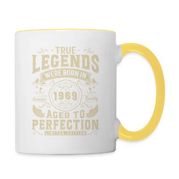Legendärer Geburtsjahrgang '69 - Tasse zweifarbig - Weiß/Gelb - Rechts