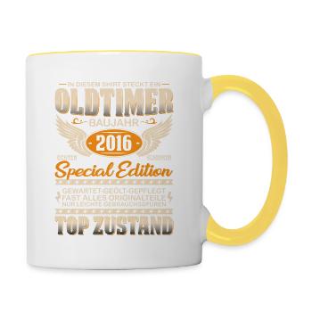 Kultiges Geschenk 2016 - Tasse zweifarbig - Weiß/Gelb - Rechts