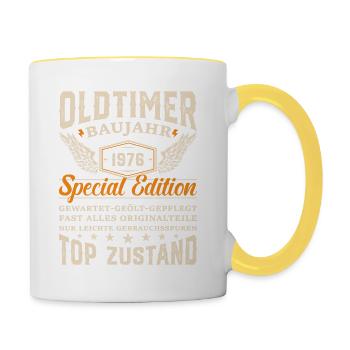Kultiges Geschenk '76 - Tasse zweifarbig - Weiß/Gelb - Rechts