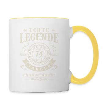Legendäres Geschenkidee 74 Jahre - Tasse zweifarbig - Weiß/Gelb - Rechts