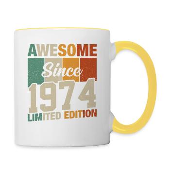 Légendaire Né en 1974 - Mug contrasté - blanc/jaune - Droite