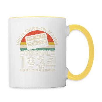 1934 - chemise d’anniversaire Vintage - Mug contrasté - blanc/jaune - Droite