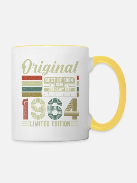 1964 Vintage Geburtstagst-shirt - Tasse zweifarbig - Weiß/Gelb