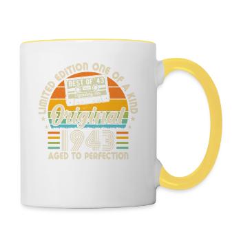 1943 - 80th birthday present - Contrasting Mug - white/yellow - Right