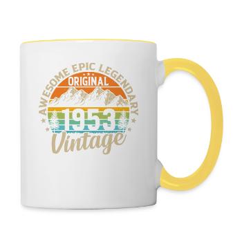 1953: 70 Jahre Vintage Geburtstag - Tasse zweifarbig - Weiß/Gelb - Rechts