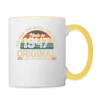 Millésime 1947 : 77e anniversaire légendaire ! - Mug contrasté - blanc/jaune - Droite