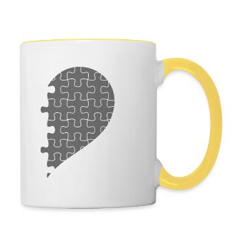 Passende Paare Halbherz Valentinstag Grau 1 - Tasse zweifarbig - Weiß/Gelb - Rechts