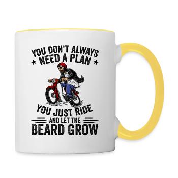 Motorrad Bart Biker Vollbart Bike Rocker - Tasse zweifarbig - Weiß/Gelb - Rechts