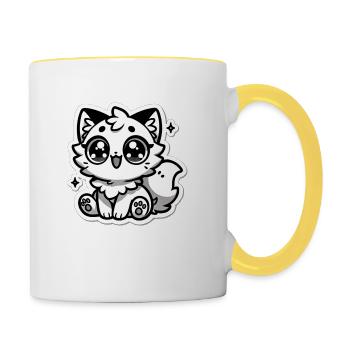 Adorable chaton - Yeux pétillants - Mug contrasté - blanc/jaune - Droite