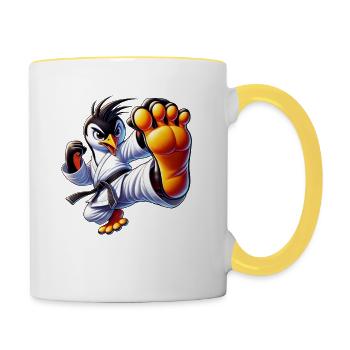 Süßer Pinguin Karate Kick Cartoon Kampfkunst - Tasse zweifarbig - Weiß/Gelb - Rechts