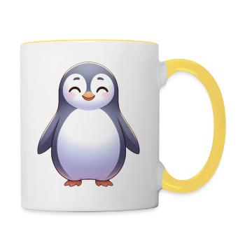 Süßer entspannter Cartoon Pinguin glücklich - Tasse zweifarbig - Weiß/Gelb - Rechts