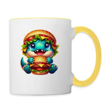 Mignon T-Rex Burger Fantaisiste Drôle Restauration rapide - Mug contrasté - blanc/jaune - Droite