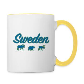 Sweden Fahne Elch Bär Rentier Urlaub Souvenir - Tasse zweifarbig - Weiß/Gelb - Rechts
