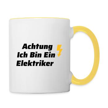 Lustige Elektriker Elektrizität Outfit - Tasse zweifarbig - Weiß/Gelb - Rechts
