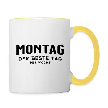 Montag der Beste Tag der Woche - Tasse zweifarbig - Weiß/Gelb - Rechts