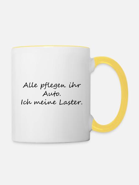 Laster pflegen - Tasse zweifarbig - Weiß/Gelb