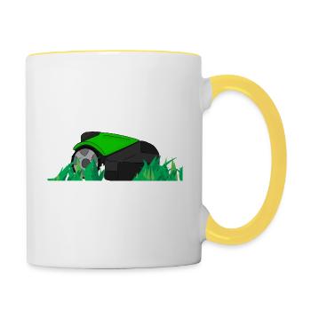 Petit robot tondeuse à gazon - Mug contrasté - blanc/jaune - Droite