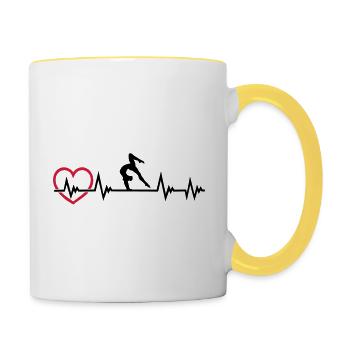 Gymnastique battement de cœur, gymnastique + ECG cardiaque - Mug contrasté - blanc/jaune - Droite