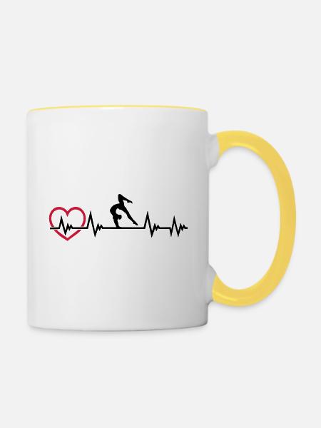 Gymnastique battement de cœur, gymnastique + ECG cardiaque - Mug contrasté - blanc/jaune