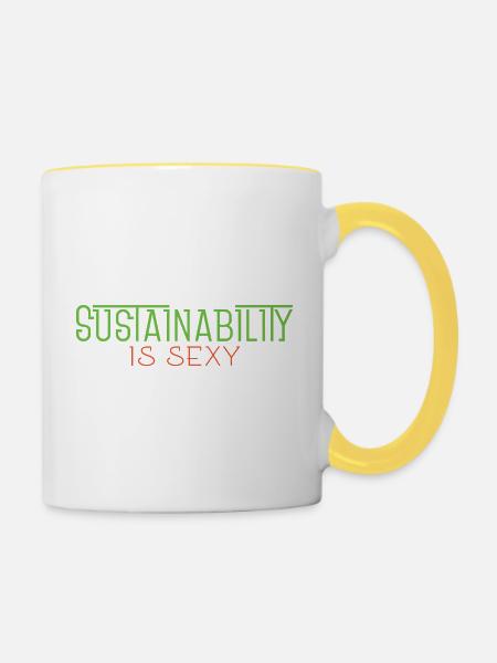 Sustainability is sexy - Tasse zweifarbig - Weiß/Gelb
