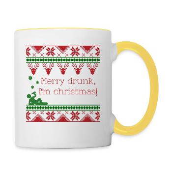 Pull de Noël laid cadeau de Noël drôle - Mug contrasté - blanc/jaune - Droite