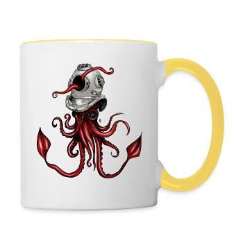 Calamar avec casque de plongée - Mug contrasté - blanc/jaune - Droite