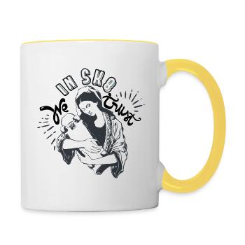 Skate Skateboard Jungfrau heiratet Spaß kühle Religion - Tasse zweifarbig - Weiß/Gelb - Rechts