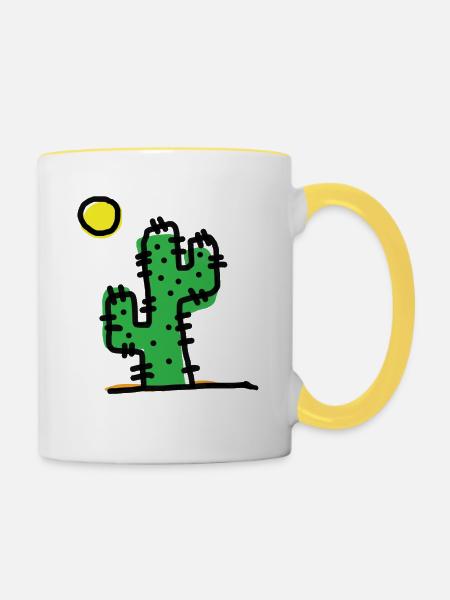 Einzelner Kaktus - Tasse zweifarbig - Weiß/Gelb