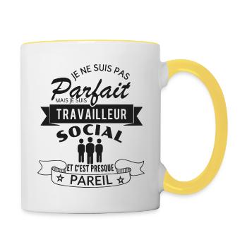 Travailleur social parfait shirt cadeau - Mug contrasté - blanc/jaune - Droite