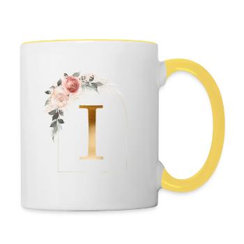 Personalisierbar Monogramm I Blumen Bogen - Tasse zweifarbig - Weiß/Gelb - Rechts
